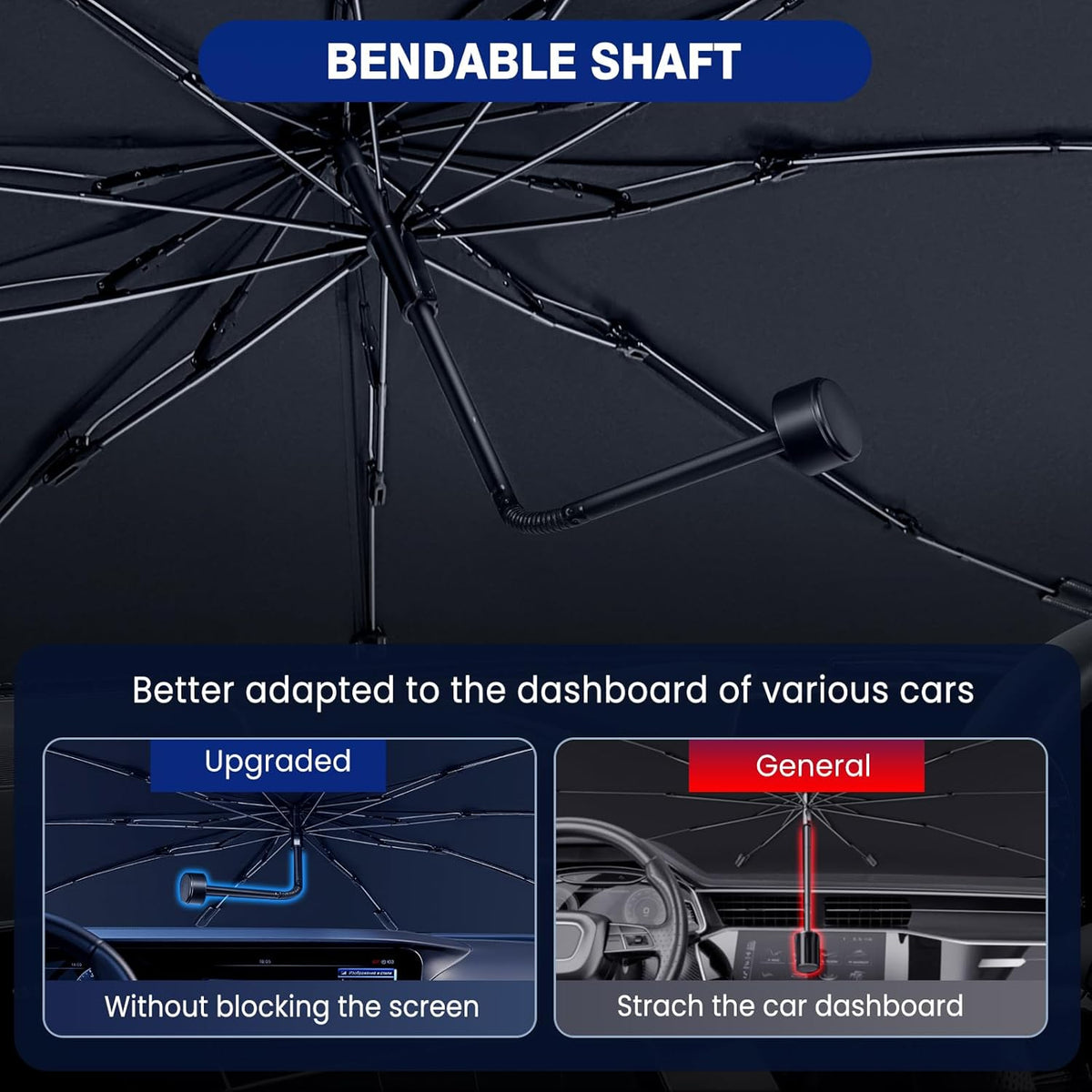 Windshield Sun Shade Umbrella, 55" X 31" Foldable Car Sun Shade