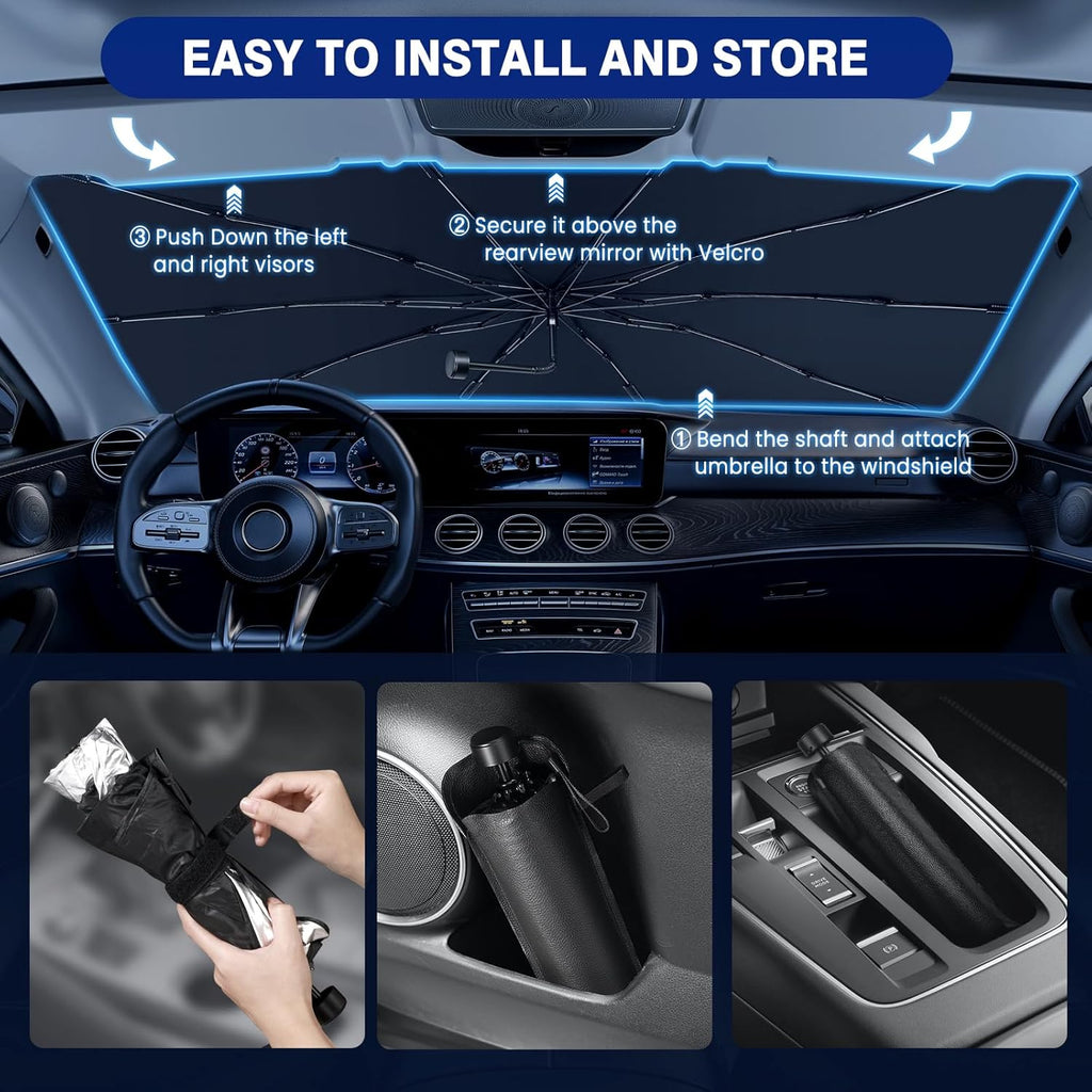 Windshield Sun Shade Umbrella, 55" X 31" Foldable Car Sun Shade