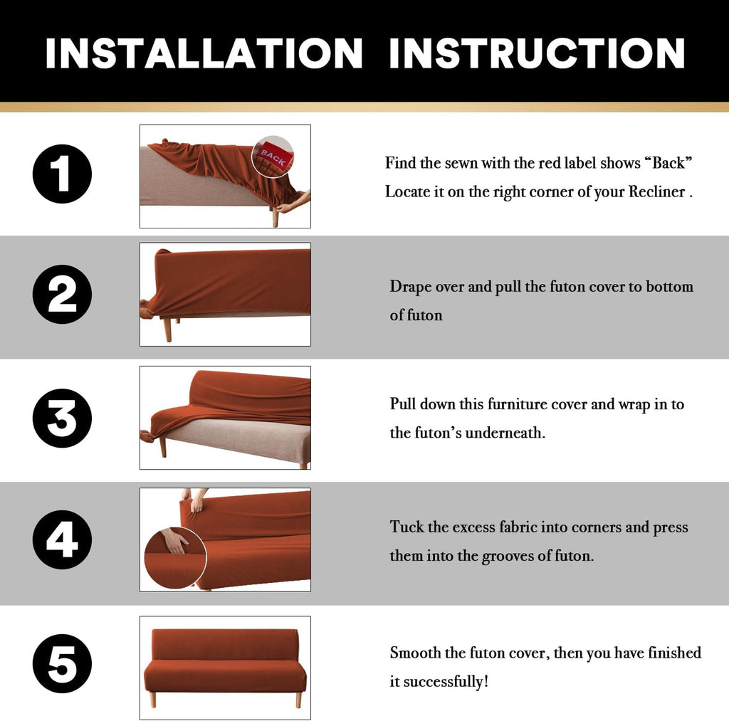Stretch Armless Futon Cover Futon Slipcover Full Queen Size Futon Couch Cover Futon Sofa Cover Futon Bed Cover Furniture Protector with Elastic Bottom, Checked Pattern Jacquard (Futon, Rust)