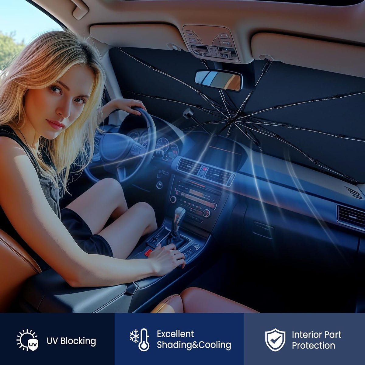 Windshield Sun Shade Umbrella, 55" X 31" Foldable Car Sun Shade