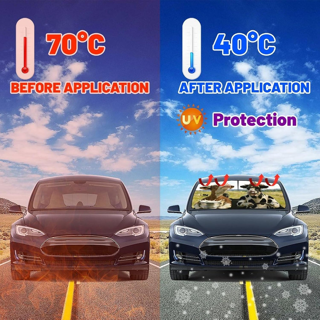 Funny Cow Driving Car Sunshade Umbrella Fun Cow Drink Milk Windshield Sun Shade for Car Retractable Umbrella Sunshades for Front Window Sun Shades Cover Visor Portector Block UV Rays