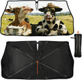 Funny Cow Driving Car Sunshade Umbrella Fun Cow Drink Milk Windshield Sun Shade for Car Retractable Umbrella Sunshades for Front Window Sun Shades Cover Visor Portector Block UV Rays