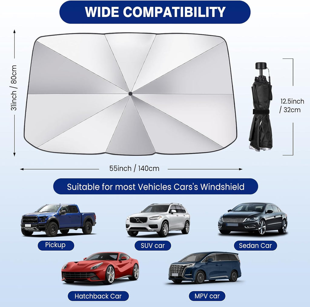 Windshield Sun Shade Umbrella, 55" X 31" Foldable Car Sun Shade